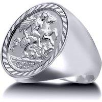 Jewelco London Men's Silver Domed Polished St George Dragon Ring (Full Sovereign Size) | Size: U