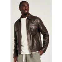 Barneys Originals Men's Brown Leather Trucker Jacket | Size: XL