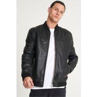 Barneys Originals Men's Fine Milled Leather Bomber Jacket in Black | Size: Small