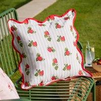 Furn Fruits Strawberries Striped Outdoor Cushion in Blue | Size: 45 cm x 45 cm