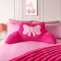 OHS Embroidered Bow Cuddle Cushion Teddy Fleece Reading Pillow in Pink