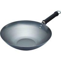 KitchenCraft Oriental Plain Carbon Steel Wok, 30cm in Grey