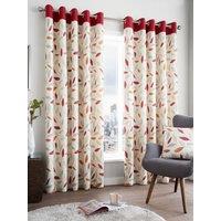 Fusion 'Beechwood' Leaf Trail Pair of 100% Cotton Eyelet Curtains in Red | Size: 117 cm width x 137 cm drop