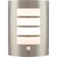 Happy Homewares Modern Outdoor IP44 Stainless Steel Flush Wall Lamp Fitting with PIR Sensor in Metallic Silver
