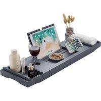 MANTRARAJ Bamboo Bath Tray Extendable Bath Caddy Bathroom Organiser for Bathtub in Grey