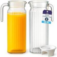 volila 1L Glass Fridge Juice Jug with Lid in Clear | Size: 2 Pack