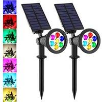 ENER-J 7W Solar Spike Garden Light, 1800 mAh battery, 5.5V 1.5W Solar Panel, IP44, RGB (Pack of 2) in White | Size: 25 cm diameter x 19 cm high