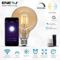 ENER-J Smart WiFi Vintage G95 LED Globe Bulb Amber Glass Dimmable & CCT Changing, 8.5W in White | Size: 25 cm diameter x 19 cm high
