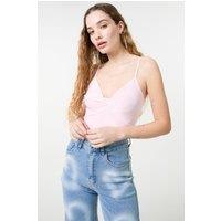 Pink Vanilla Women's Pink Slinky Twist Front Bodysuit | Size: Small