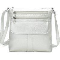 Fontanella Fashion Women's Vier Quadruple Zip PU Messenger Bag in Silver