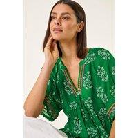 Roman Women's Floral Ric Rac Frill Hem Top in Green | Size: 12
