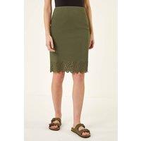 Roman Women's Lasercut Hem Pencil Skirt in Khaki | Size: 20