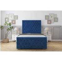 Sloomy Monroe Plush Frame-Mattress - 50 Upholstered Headboard in Navy | Size: Double