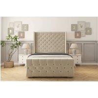 Sloomy Luthor Plush Frame-Mattress - 50 Upholstered Wingback Headboard in Cream | Size: Double