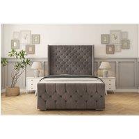 Sloomy Luthor Naples Frame-Mattress - 50 Upholstered Wingback Headboard in Grey | Size: Small Double