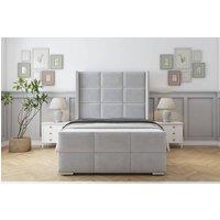 Sloomy Beaumont Plush Frame-Mattress-50 Upholstered Wingback Headboard in Silver | Size: Small Double