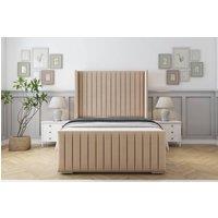 Sloomy Marlborough Plush Frame-Mattress-50 Upholstered Wingback Headboard in Stone | Size: Single