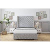 Sloomy Arundel Plush Frame-Mattress - 50 Upholstered Wingback Headboard in Silver | Size: Super King