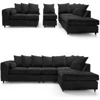 Furnishings For Less UK Monaco Chenille Fabric Large 5 Seater L Shaped Corner Sofa Right Hand Facing in Black