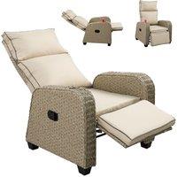 FURNITURE ONE Patio Rattan Recliner, Outdoor Rattan Padded Lounger, 170 Degree Adjustable in Beige | Size: 1 Pack