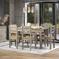 Core Products Grey Corona Table Set with Large Rectangular Table & Six Pine Chairs