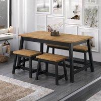 Core Products Corona Live Edge Dining Table & Triple Bench Dining Set in Black