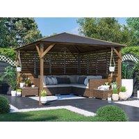 Dunster House Wooden Gazebo Kit with Louvre Wall 3m x 3m - Utopia in Brown