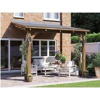 Dunster House Lean To Wooden Gazebo Canopy with Shingles 3m x 3m - Leviathan in Brown