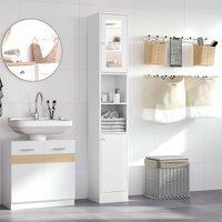 Kleankin Bathroom Floor Cabinet Narrow Storage Cabinet with Mirror Adjustable in White