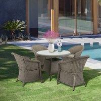 OUTSUNNY Rattan Dining Set for 4 with Cushions & Umbrella Hole in Grey