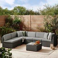 FurnitureboxUK Orlando 6 Seat Modular Outdoor Garden Rattan Sofa in Black
