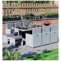 Home Discount 11Pc Garden Vida Cuba 10 Seater Rattan UKFR Fabric Garden Furniture in Grey