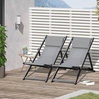OUTSUNNY Set of 2 Folding Garden Beach Aluminium Frame Deck Chairs in Grey