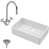 Balterley Fireclay Single Bowl Butler Sink Mono Mixer Tap Waste 795mm in White