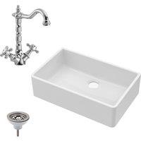 Balterley Fireclay Single Bowl Butler Sink French Classic Tap Waste 795mm in White