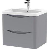 Balterley Wall Hung 2 Drawer Bathroom Vanity Unit & Basin, Satin Grey, 550mm in Grey