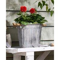 Dibor Traditional Medium Ribbed Metal Flower Plant Pot Outdoor Garden Planter with Rope Handles (Dia) 22cm, (H)27cm in Grey
