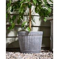 Dibor Large Ribbed Metal Flower Plant Pot Outdoor Garden Planter with Rope Handles (H)31cm, (Dia) 27cm in Grey