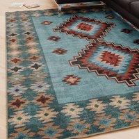 Kukoon Blue Geometric Soft Chenille Washable Living Room Area Rug in Pale Blue | Size: 120 cm x 170 cm