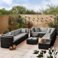 FurnitureboxUK Orlando 10 Seat Modular Outdoor Garden Rattan Sofa in Black