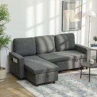 HOMCOM Pull Out Sofa Bed L Shape Corner Sofa w/ Reversible Chaise in Dark Grey
