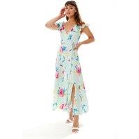 Liquorish Women's Maxi Floral Print Wrap Dress in Mint Green | Size: 16