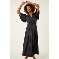 Roman Women's Tie Back V-Neck Stretch Midi Dress in Black | Size: 10