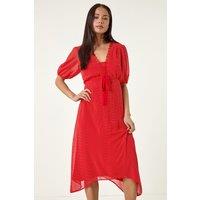 Roman Women's Petite Spot Print Lace Bow Midi Dress in Red | Size: 14