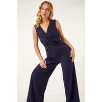 Dusk Women's V-Neck Front Knot Jumpsuit in Navy | Size: 10