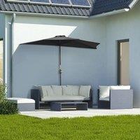 OUTSUNNY 2.7m Garden Half Parasol, Outdoor Patio Umbrella with 5 Steel Ribs in Black