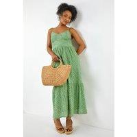 Roman Women's Petite Broderie Strappy Maxi Dress in Dark Green | Size: 16