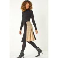 Roman Women's Contrast Panel Belt Knitted Dress in Camel | Size: 18