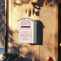 HOMCOM Christmas Post Box Wall Mounted Santa Mailbox for Xmas Decoration in White