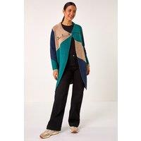 Roman Women's Colour Block Button Collar Knit Cardigan in Teal | Size: 10